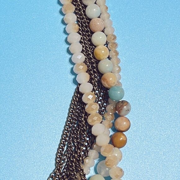 Multi-Strand Statement Necklace Gemstone Glass Beads Layered Chunky Antiqued - Picture 6 of 12
